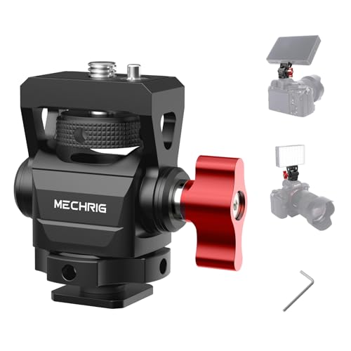 Camera Monitor Mount with Cold Shoe, Aluminum Cold Shoe Mount Adapter with 1/4″ Screw for LED Light Microphone Cage, Field Monitor Holder 360° Swivel & 180° Tilt Damping (63146) - style: With Knob - Cold Shoe Base