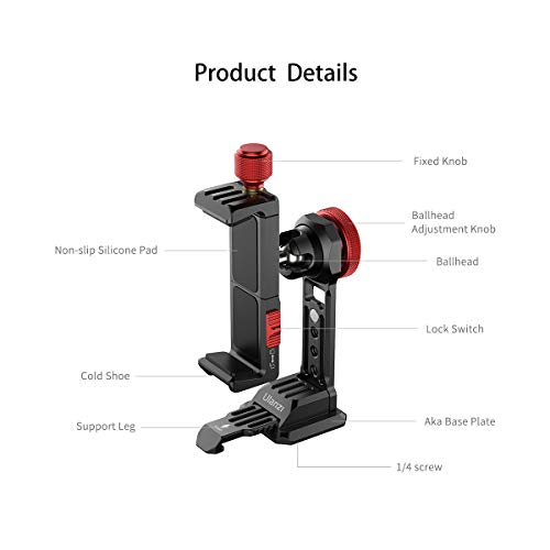 Cell Phone Tripod Mount, ULANZI ST-14 Smartphone Tripod Mount Adapter Aluminum with Cold Shoe, 360° Cell Phone Stand Holder Clamp for iPhone17 16 15 14 13 12 11 Max Pro iPhone X XR Xs 6 7 Plus