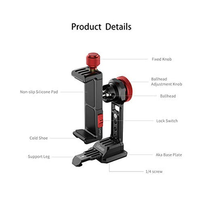 Cell Phone Tripod Mount, ULANZI ST-14 Smartphone Tripod Mount Adapter Aluminum with Cold Shoe, 360° Cell Phone Stand Holder Clamp for iPhone17 16 15 14 13 12 11 Max Pro iPhone X XR Xs 6 7 Plus