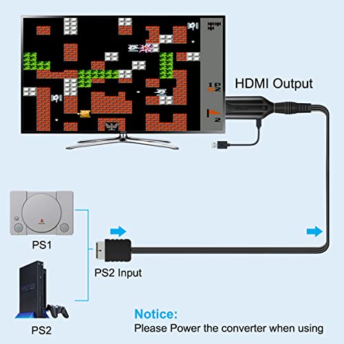 HDMI Cable for PlayStation 2 & 1 Console (PS2 & PS1), PS1/PS2 to HDMI Converter Adapter with True RGB Signal Output for PlayStation 1 Adapter for Sony PS2 Converter