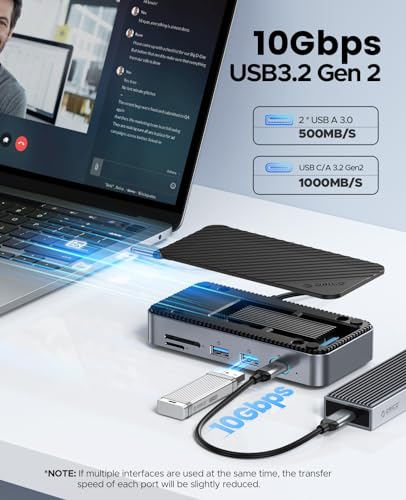 ORICO 10-in-1 USB C HUB with SSD Enclosure Built-in Cooling Fan with NVMe/SATA, HDMI 4K@60Hz,10Gbps/5Gbps USBA/C, Gigabit Ethernet, SD/TF 3.0 Ports, Compatible with Windows/Mac/Dell/HP - size: 10-in-1