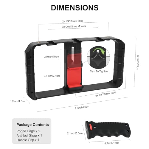 Taisioner Smartphone Video Rig Hand Girp Stabilizer Filmmaking Vlogging Case Phone Video Stabilizer with Cold Shoe for Film Maker Video Grapher Compatible with iPhone 15/14/13/12/ Pro Max and Android