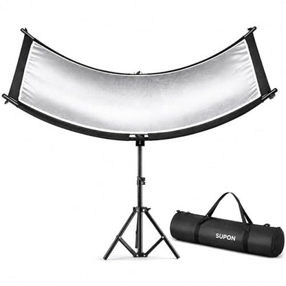 Curved Reflector, 71x24 Clamshell Light Reflector Kit with 4-in-1 Fabric (Silver/Gold/White/Black) & 28" Desktop Light Stand, Storage Bag, U-Shape Arclight for Portrait, Studio Photography