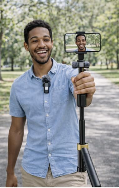 Video Recording Kit for Smartphone with Tripod Stand, Dual Ring Lights and Wireless Lavalier Microphones, Portable Vlogging Set for TikTok, YouTube, Live Streaming and Podcast Creation Pro