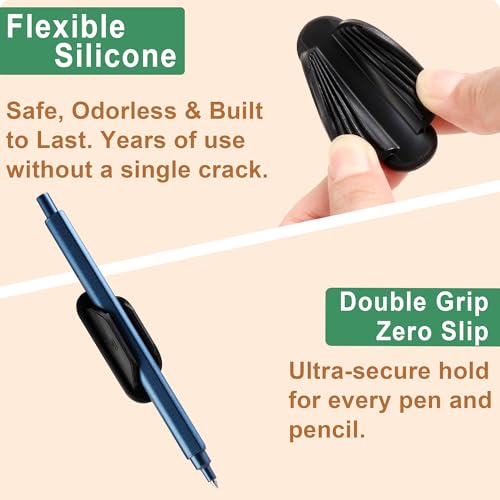 Tiizze 10 Pack Adhesive Pencil Holder for Desk, Silicone Pen Holder for Wall, Clipboard & Laptop with 15 Upgraded Sticky Pads, Rugged Grip Pencil Holders for Classroom Teacher Essentials (Black) - color: Black