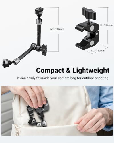 Neewer 11" Articulating Magic Arm Clamp Mount with Super Clamp, Camera Monitor Mount with 1/4" 3/8" ARRI Locating Pins & Holes for DSLR Action Camera Video Light Compatible with SmallRig Cage, ST16C - style: ST16C w/Clamp