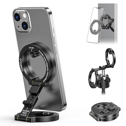 Dual Magnetic Phone Holder Compatiable with Magsafe for iPhone 16 15 14 13 12 Pro Max Plus Series, 1/4" Screw Tripod Mount, Gym Magnetic Phone Stand Travel(Black) - color: Black