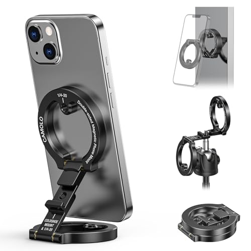 Dual Magnetic Phone Holder Compatiable with Magsafe for iPhone 16 15 14 13 12 Pro Max Plus Series, 1/4" Screw Tripod Mount, Gym Magnetic Phone Stand Travel(Black) - color: Black