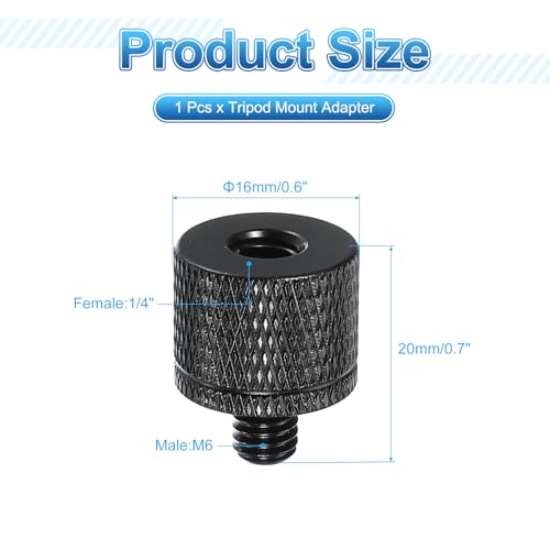 PATIKIL Tripod Screw Adapter 1/4" Female to M6 Male, Tripod Nut Connectors Camera Mount Screw Camera Double Head Converter for Microphone Holder Magic Arm Accessories - size: 1/4" to M6