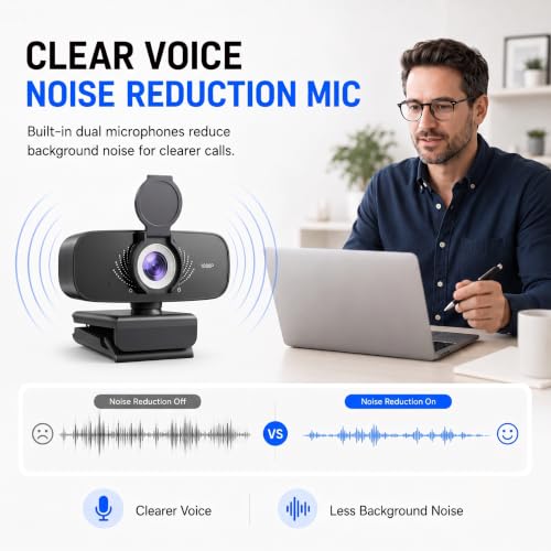1080P Webcam with Microphone for PC, Full HD USB Computer Camera with Low Light Correction, Wide Angle Web Camera for Streaming, Zoom, Teams, Skype, Plug and Play Webcam for Laptop Desktop Mac