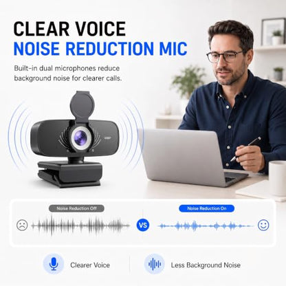 1080P Webcam with Microphone for PC, Full HD USB Computer Camera with Low Light Correction, Wide Angle Web Camera for Streaming, Zoom, Teams, Skype, Plug and Play Webcam for Laptop Desktop Mac