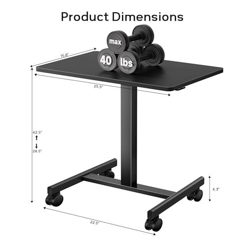 CROWNFURN Mobile Small Standing Rolling Desk Adjustable Height, Portable Laptop Desk on Wheels, Workstation for Home Office with Hook,Black - color: Black