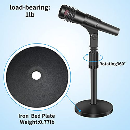 2 Pack Small Microphone Stand Desk, Desktop Mic Stand Adjustable Microphone Holder Lightweight Table Mic Stand with Mic Clip for Blue Yeti Shure Microphone, without Microphone - size: 2 Pack （10-14 Inch）