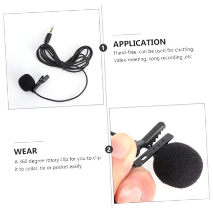 Toyvian Mini Clip Lavalier Condenser Microphone for Smartphones Laptops and Cameras Portable Hand Mic for Video Recording and Meetings Includes Rotary Clip Black