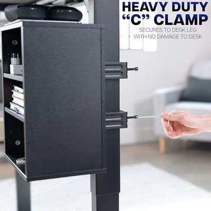 VIVO Black Clamp-on Desk Leg Shelving Unit, Storage Shelves, DESK-SHELF3CL | Multi-Level Storage, Office Accessory Holder for Supplies, Gaming Devices, and More, Workstation Organizer