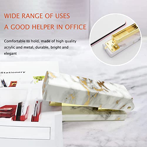 Gold Marble Desk Accessories, Office Supplies Set Stapler Set Staple Remover, Tape Holder, Pen Holder, 2 Ballpoint Pen, Scissor, Binder Clips, Paper Clips and 1000pcs Staples. - color: Marble Gold