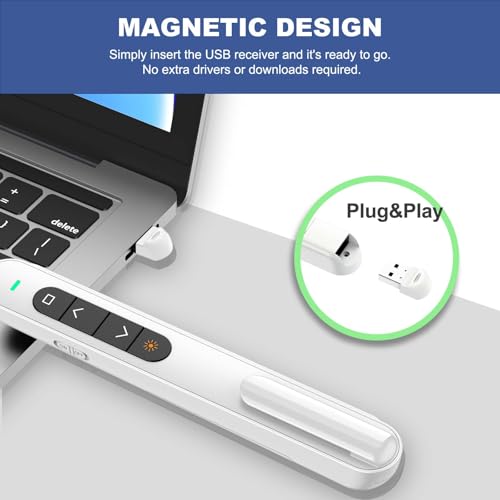 QUI Presentation Clicker with Volume Control, 2.4GHz USB Wireless Presenter Remote, PowerPoint Clicker Slide Advancer Compatible with Mac, Windows, Google Slides, Keynote - color: White, size: S