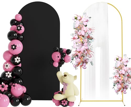 Putros Arch Backdrop Stand and Cover Set, 6ft, Gold Arch Stand with Black Cover, Metal Arched Background Frame for Wedding, Birthday Party, Baby Shower, Photography Decoration - color: Black, size: 6ft x 2.6ft