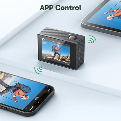AKASO EK7000 4K30FPS 20MP WiFi Action Camera with 64GB MicroSD Memory Card Bundle EIS Ultra HD 131FT Waterproof Underwater Camera Remote Control 4X Zoom Support External Microphone Black - color: Deep Black