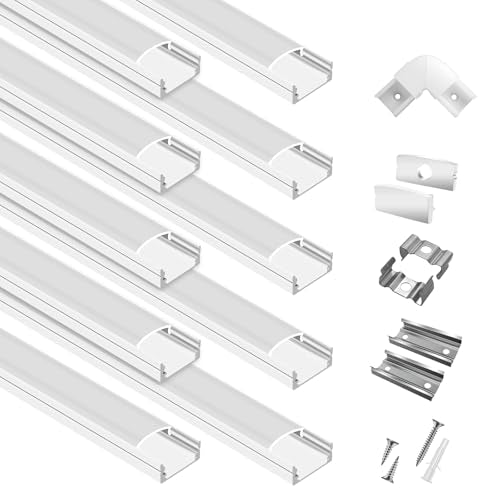hunhun 10-Pack 6.6ft/2Meter U Shape White LED Aluminum Channel System with Milky Cover, End Caps and Mounting Clips, Aluminum Channel Profile for LED Strip Light Diffuser Installations (10pack*6.6ft) - size: 10pack*6.6ft(White)