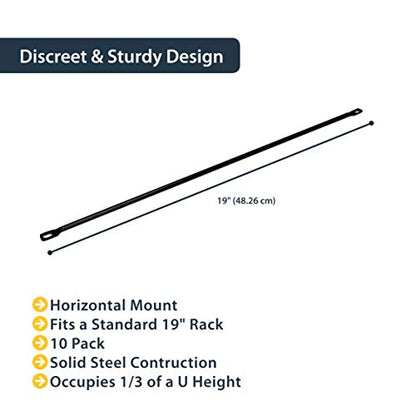 StarTech 10-Pack Horizontal Cable Lacing Bar, 19in Rack, TAA (CMLB10) | Server rack cable management, Network rack-mount cord organizer, Solid steel bars, Each one-third of 1U, High weight capacity - style: 0" Offset 10-pk