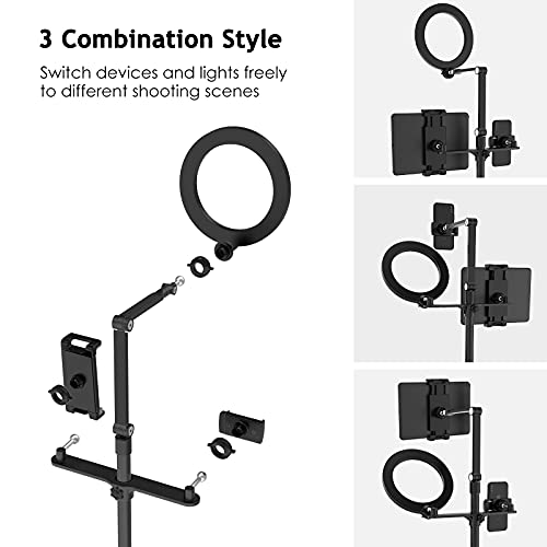 SupeDesk Selfie Ring Light Phone Tablet Stand, 8" LED, 3-in-1, Overhead Phone Stand, Compatible with 4.5-13" Phone&Tablet, Adjustable Long Arm, YouTube/Tiktok Video, Zoom, Live Stream