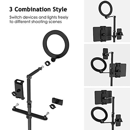 SupeDesk Selfie Ring Light Phone Tablet Stand, 8" LED, 3-in-1, Overhead Phone Stand, Compatible with 4.5-13" Phone&Tablet, Adjustable Long Arm, YouTube/Tiktok Video, Zoom, Live Stream