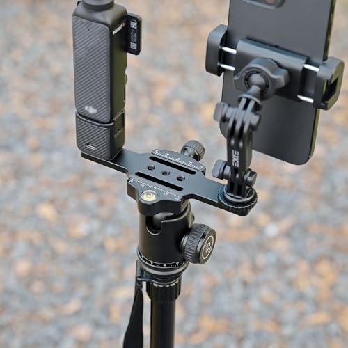 JJC Pocket 4 Phone Holder Mount with Ball Head, 1/4" 20 Screw & Thread, Phone Mount for Insta360 X5 X4 X3 / Pocket 4/3 / Xtra Muse Accessories, Compatible with Arca-Swiss Standard, Tripod - color: Black -Clip Version