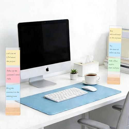 2-Pack Monitor Memo Board, Monitor Sticky Note Holder for Desktop, Portable Removable Office Desk Board Wooden Phone Holder with Stick Notes, Clear