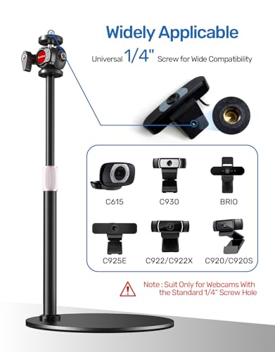 Webcam Stand for Desk, Height Adjustable, Desktop Webcam Tripod Mount for Logitech Brio 4K C922 C930e C920S C920 C960 C920x Camera and Other Devices with 1/4" Thread