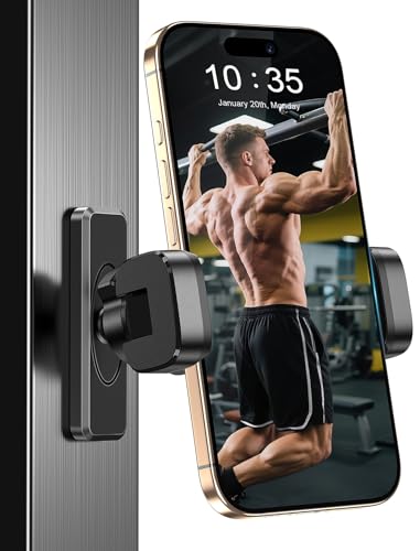 Gym Magnetic Phone Holder【Strong Magnets】- 360 Adjustable Magnetic Phone Mount, Phone Holder Gym Accessories for Men Women Compatible with All Smartphones 4.7-7" - color: Black