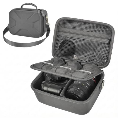 Comecase Hard Camera Case for Canon R50/R100/T7, for Sony A6400/ZV-E10 | Small Camera Bag with Hard EVA Shell, Adjustable Dividers, 6 Battery/SD Organizer Slots and Shoulder Strap, Case only, Grey - color: Grey