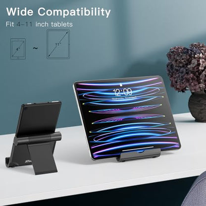 JETech Tablet Stand, Adjustable Portable Desktop Holder, Foldable Dock for iPad/iPad Pro/Air/Mini, Galaxy Tab A8/A7 Lite/A7/S8/S7, Kindle, Tab/Phones(4-11"), Black - color: Black