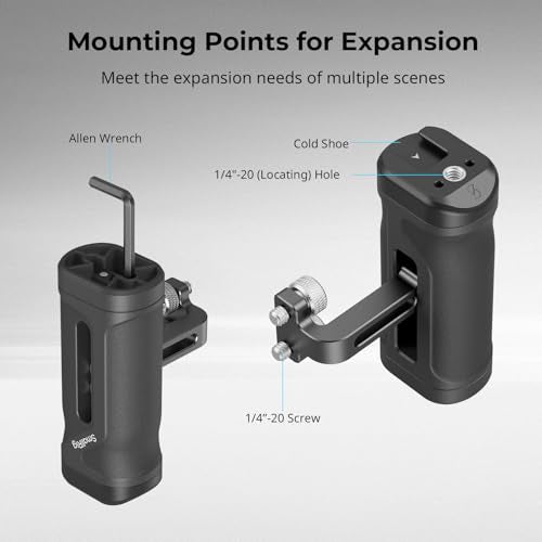 SmallRig Mini Side Handle for 1/4"-20 Threaded Holes, Camera Cage Handle for Left or Right Hand, Up and Down Adjustable, with Built-in Cold Shoe & Threaded Hole - 4755 - style: 1/4''-20 Screws