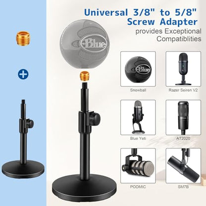 BILIONE Versatile Desktop Microphone Stand, Adjustable Table Mic Stand with Large Microphone Clip, Cell Phone Clip, 5/8" Male to 3/8" Female Metal Adapter (Pack of 2) - size: Large Clip (Pack of 2)