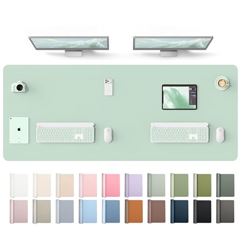 YSAGi Leather Desk Protector, Office Mat, Large Mouse Mat, Non-Slip PU Leather Blotter, Laptop Desk Mat, Waterproof Writing Pad for Office and Home(Pale Green, 63" x 24") - color: Pale Green, size: 63" x 24"