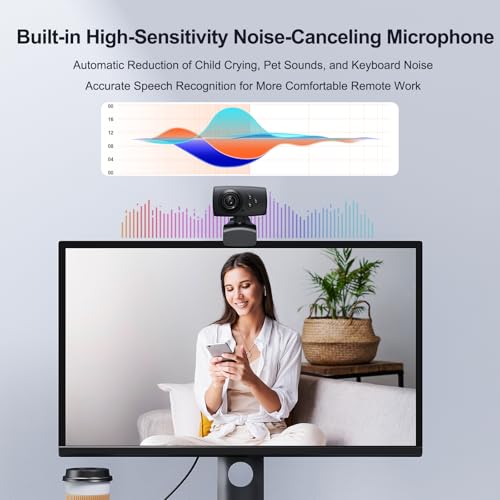 1080P Full HD Webcam with Noise-Canceling Microphone & Auto Light Correction, 110 Wide Angle, Plug & Play USB Camera for Laptop/Desktop/Mac/Zoom/Skype/Teams