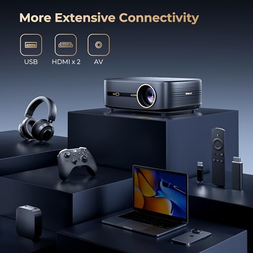 [2500 ANS ＆ 50W] Alvar Outdoor Projector 4K Support with WiFi 6 and Bluetooth, dbx-tv Sound, Built in NetfIix App & DoIby Audio Proyector, Auto Focus & Keystone Smart for Soccer Match