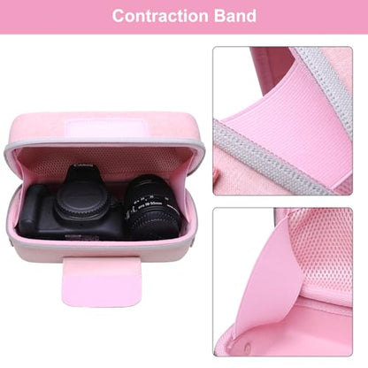 LTGEM Camera Case for Canon EOS Rebel T7 / R50 / R100 / R50 V / T6 / R8 / R10 / RP / SL3 / R5 / T100 DSLR SLR Camera and 18-55mm/18-45mm Lens with Shoulder Strap, Pink - color: Pink
