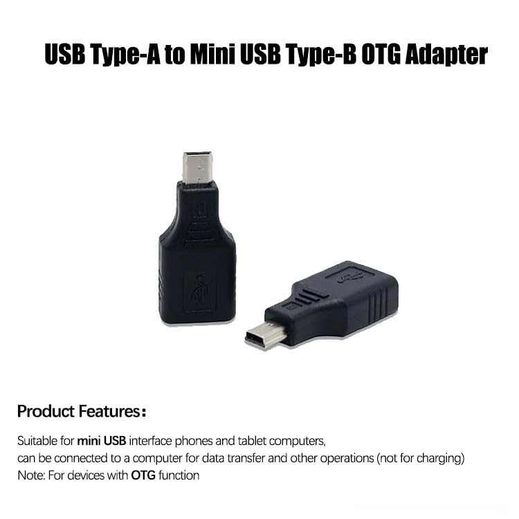 USB 2.0 Type A Female to Mini USB 5-pin Male Adapter Converter, Compatible with Cameras, Printers, Audio Devices, etc. (2-Pack)