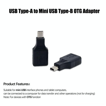 USB 2.0 Type A Female to Mini USB 5-pin Male Adapter Converter, Compatible with Cameras, Printers, Audio Devices, etc. (2-Pack)