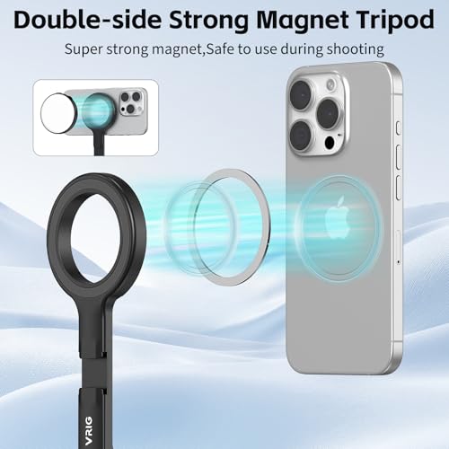 VRIG TP-27 Magnetic Pocket Selfie Stick Tripod for iPhone, 21" Extendable Phone Tripod with Cold Shoe and Magnetic Phone Holder, Compatible with iPhone 17 16 15 14 13 12 Series