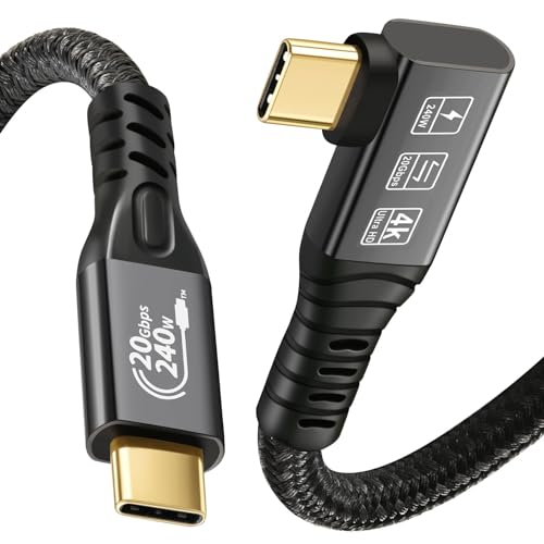USB C 3.2 Gen2x2 20Gbps Cable, 90Degree USB C 4K@60Hz UHD Video 5A/240W PD3.1 Fast Charge Cord with E-Marker Compatible with Thunderbolt 3/4 - size: 90D 20G 240W 0.5M