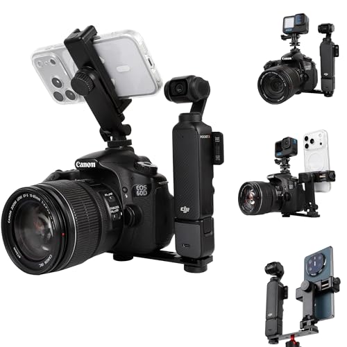 Multi-Camera Mount Rig for DJI Osmo Pocket 3 4 insta360 Luna Ultra & DSLR Digital Action Camera – Dual 1/4" Screws with Cold Shoe Mounts, Tripod Compatible, Supports Phone as Monitor