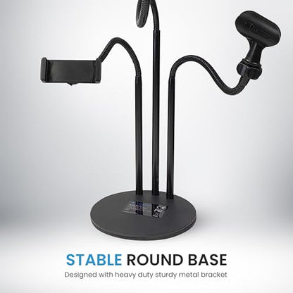 iDANCE 6-in-1 USB Desktop Media Stand, LED Ring Light Tripod with Phone Mount, Mic Stand & Remote, Adjustable 360° Arms, Desk Ring Light for Streaming, Recording & Content Creation
