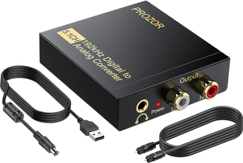 PROZOR 192Khz Digital to Analog Audio Converter Support 5.1CH Optical to RCA Converter with Magnetic Ring Power Cord Digital Toslink SPDIF to Analog L/R RCA 3.5mm Adapter for HDTV Blu-Ray DVD PS3 PS4 - size: Aluminum Alloy Shell, style: 5.1CH Dolby Digita
