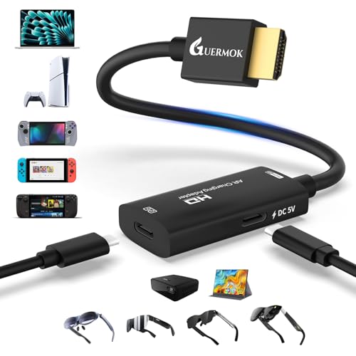 Guermok AR Glasses HDMI to USB-C Display Adapter, 4K@60Hz HDMI Source to USB-C Display Converter, for XREAL One/Air 2 Pro/RayNeo/Rokid, Switch 2/1, Xbox1, PS4/5, Portable Monitors (Black) - color: Black, size: 0.74FT