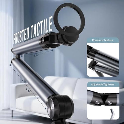 Magnetic Phone Floor Stand, Aluminum iPhone Overhead Stand with Adjustable Arm & Remote for Multi-Angle Creative Shooting, Stable Stand for iPhone/Android