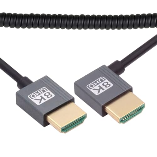 Cable HDMI 2.1 Male to HDMI Male 8K 60hz Stretch Coiled Cable Left Angled 90 Degree for HDTV Computer Laptop Monitor - style: HDMI Left Angled