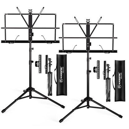 Music Stand, Kasonic 2 in 1 Dual-Use Folding Sheet Music Stand & Desktop Book Stand, Portable and Lightweight with Music Sheet Clip Holder & Carrying Bag Suitable for Instrumental Performance (2 Pack Black) - color: 2 Pack Black